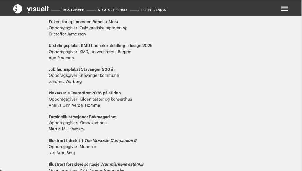 Rebelsk Most er blant de nominerte til Visueltprisen 2026 i kategorien illustrasjon. Skjermbilde: Grafills nettside.